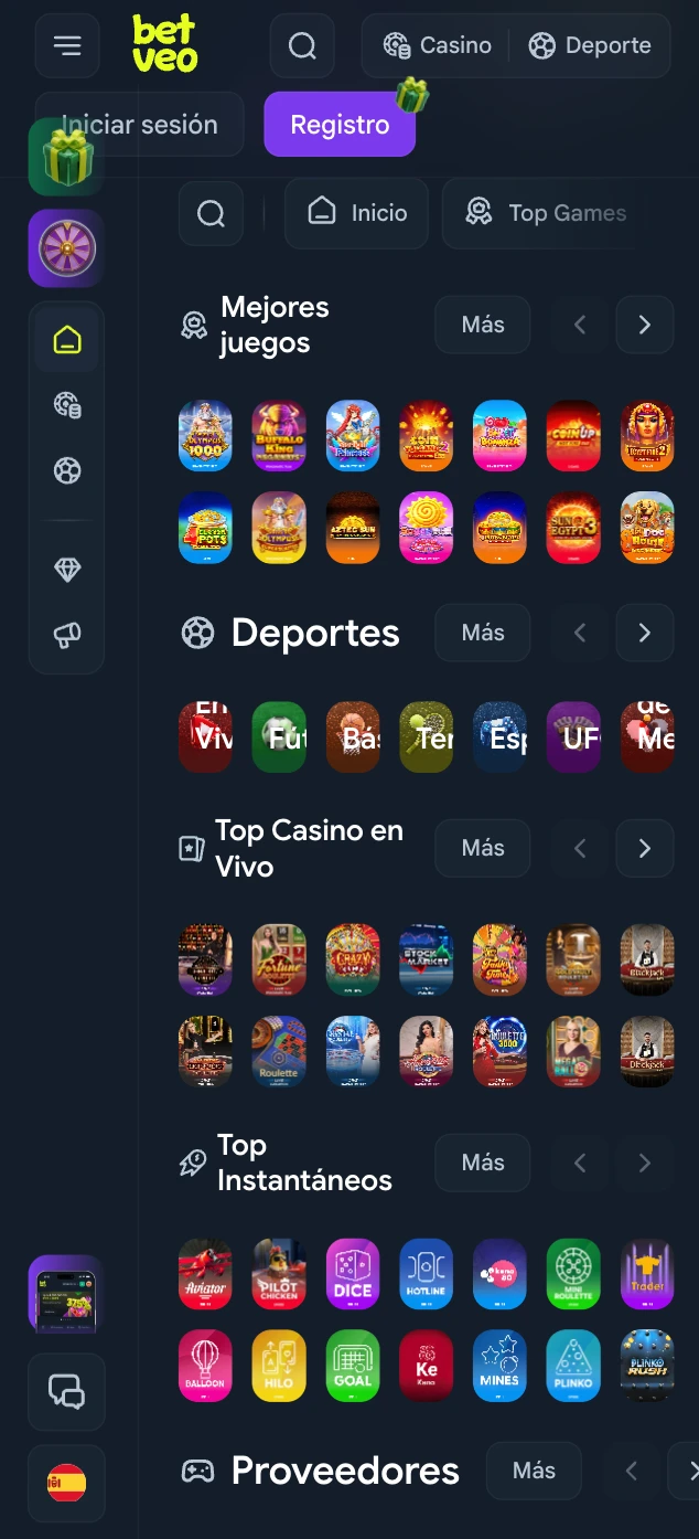 L'application Betveo Casino